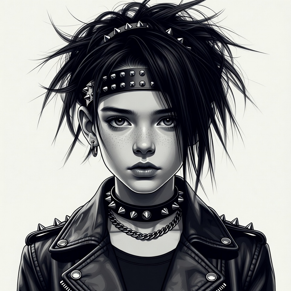 Punk girl with spiked hair and leather jacket Punk girl with spiked hair and leather jacket