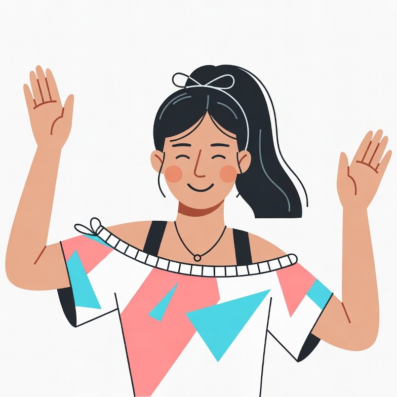 Asian girl waving hands happily Asian girl waving hands happily