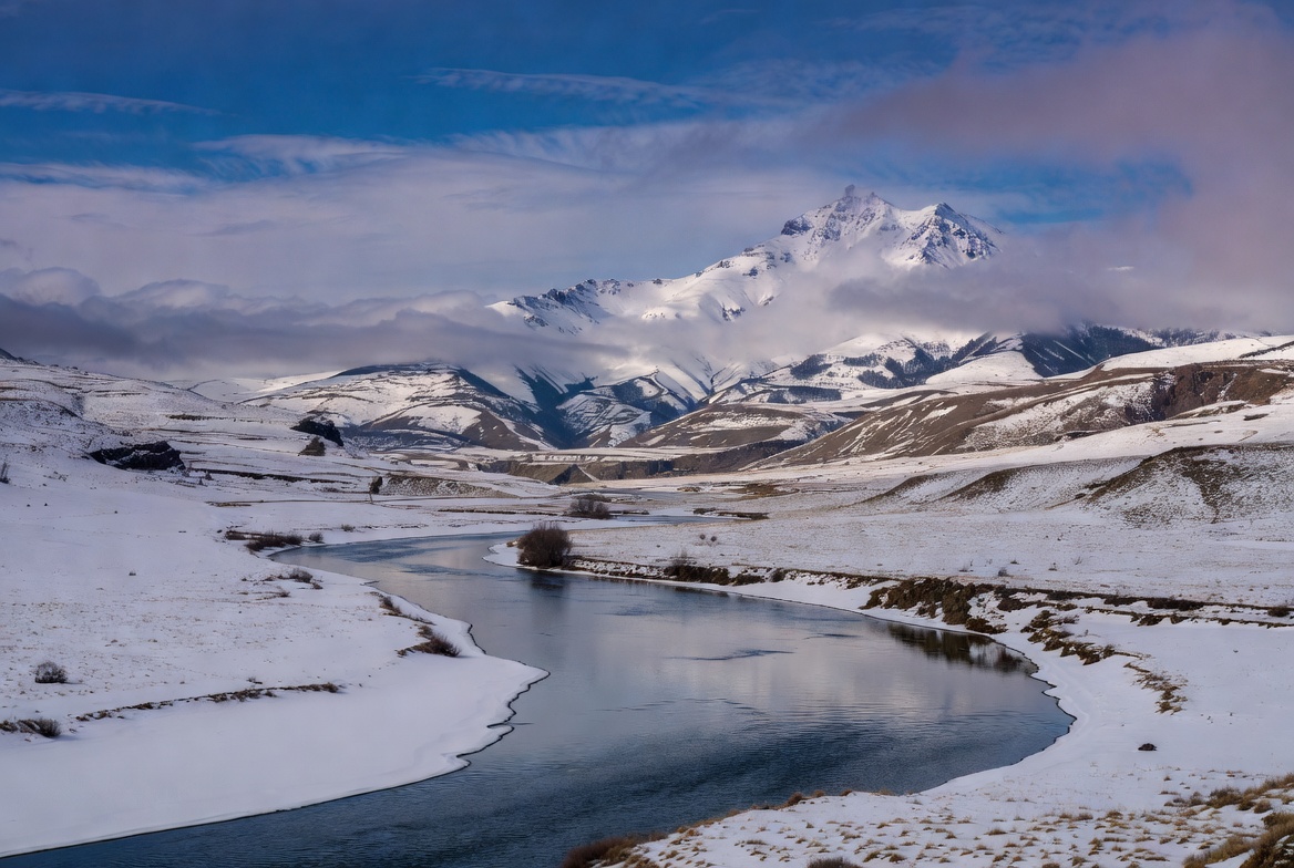 Snowy Mountain River Valley Landscape Snowy Mountain River Valley Landscape