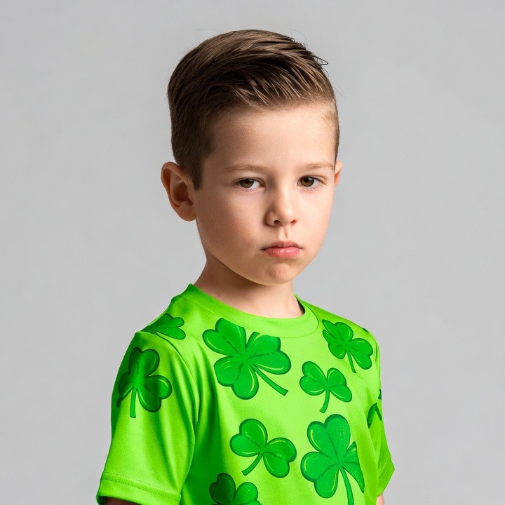 Boy in green shamrock t-shirt Boy in green shamrock t-shirt