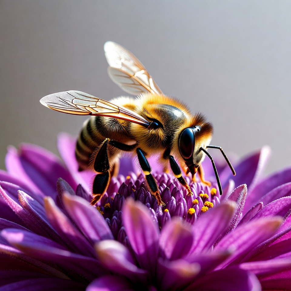 Honeybee on Purple Flower Honeybee on Purple Flower