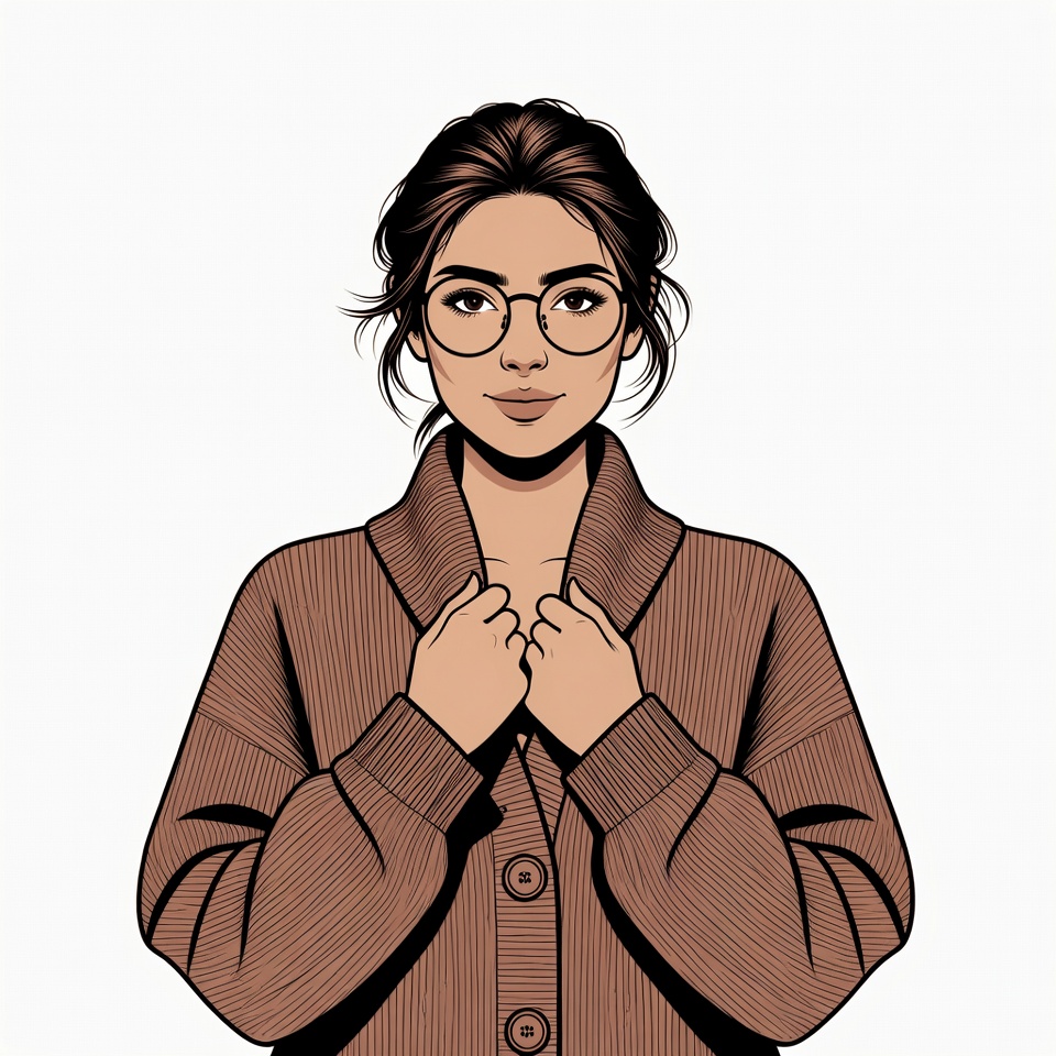 Woman in brown cardigan with glasses Woman in brown cardigan with glasses