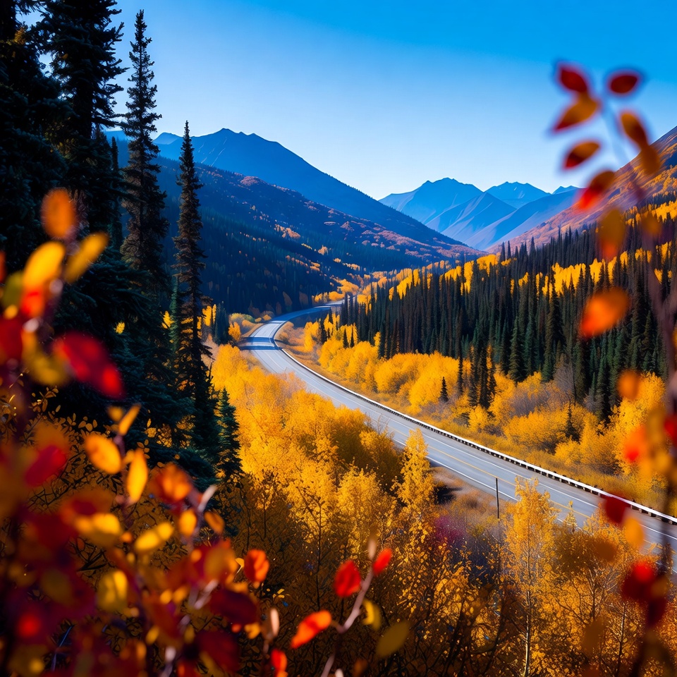 Winding Road Through Autumn Mountains Winding Road Through Autumn Mountains