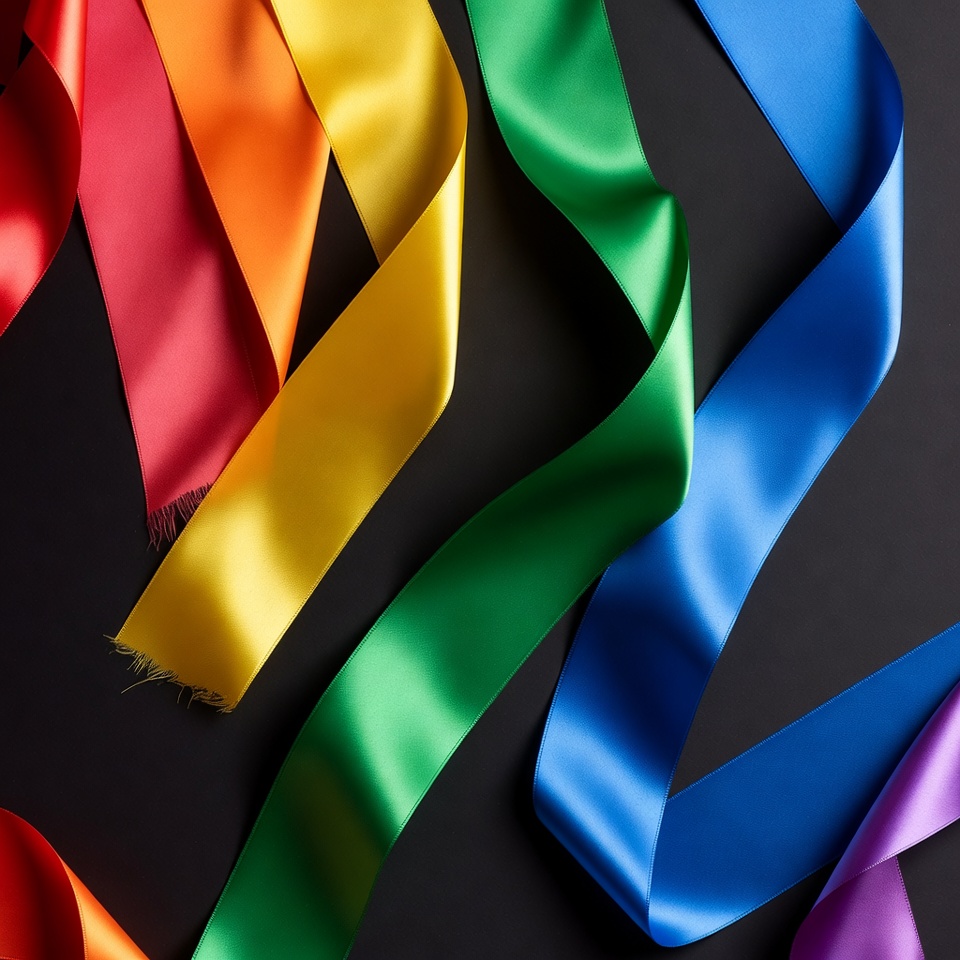 Colorful Rainbow Ribbons on Black Background Colorful Rainbow Ribbons on Black Background