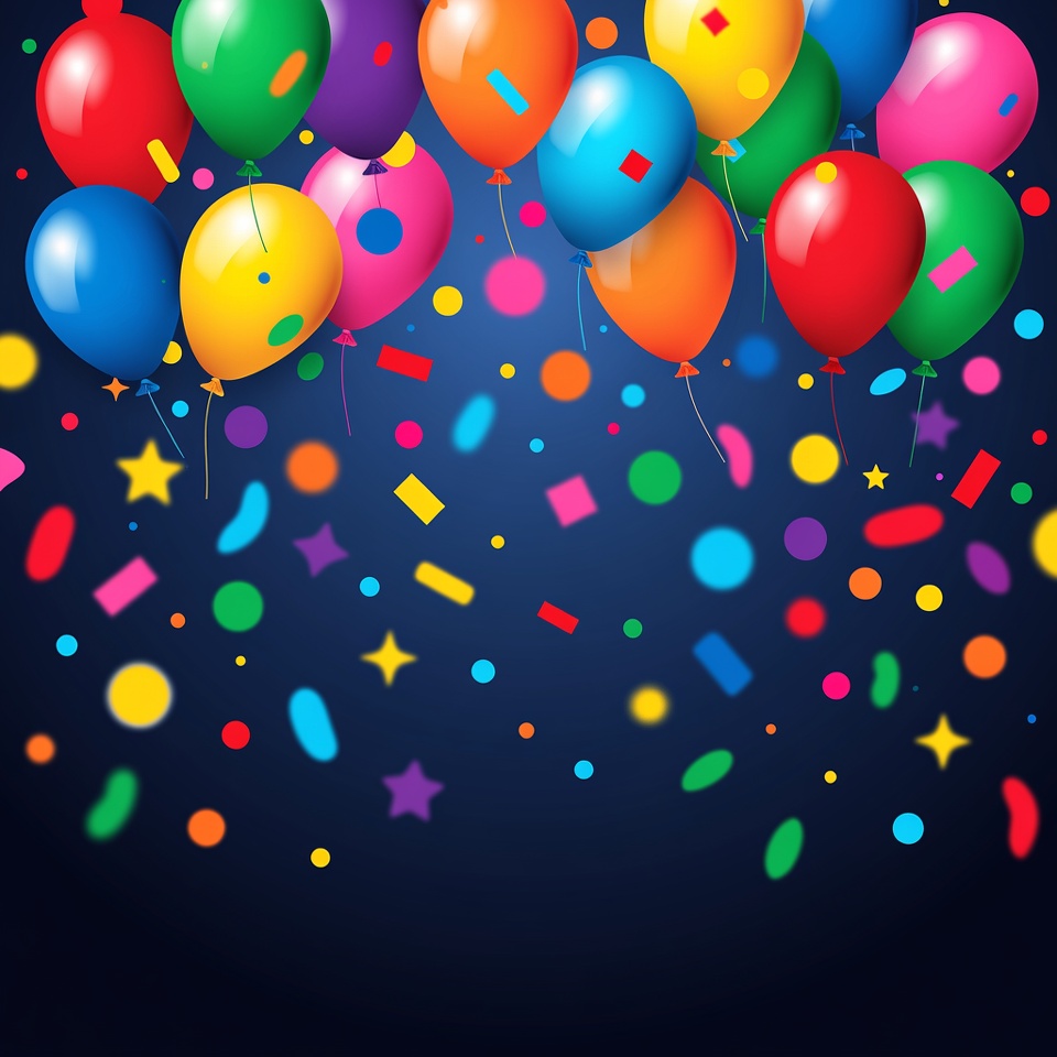Colorful Balloons and Confetti on Dark Background Colorful Balloons and Confetti on Dark Background