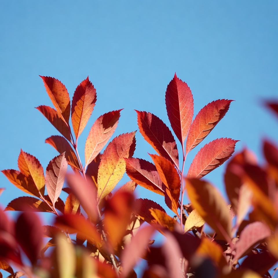 Red Autumn Leaves Against Blue Sky Red Autumn Leaves Against Blue Sky