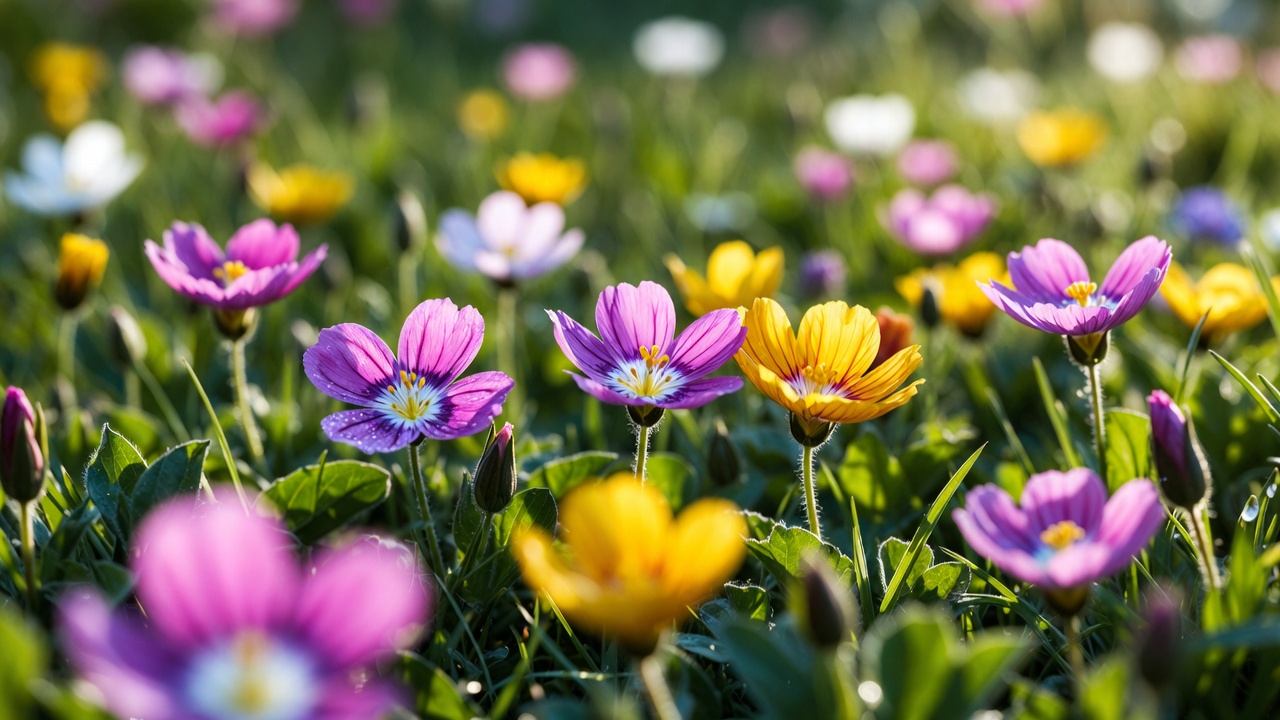 Colorful wildflowers in green meadow Colorful wildflowers in green meadow
