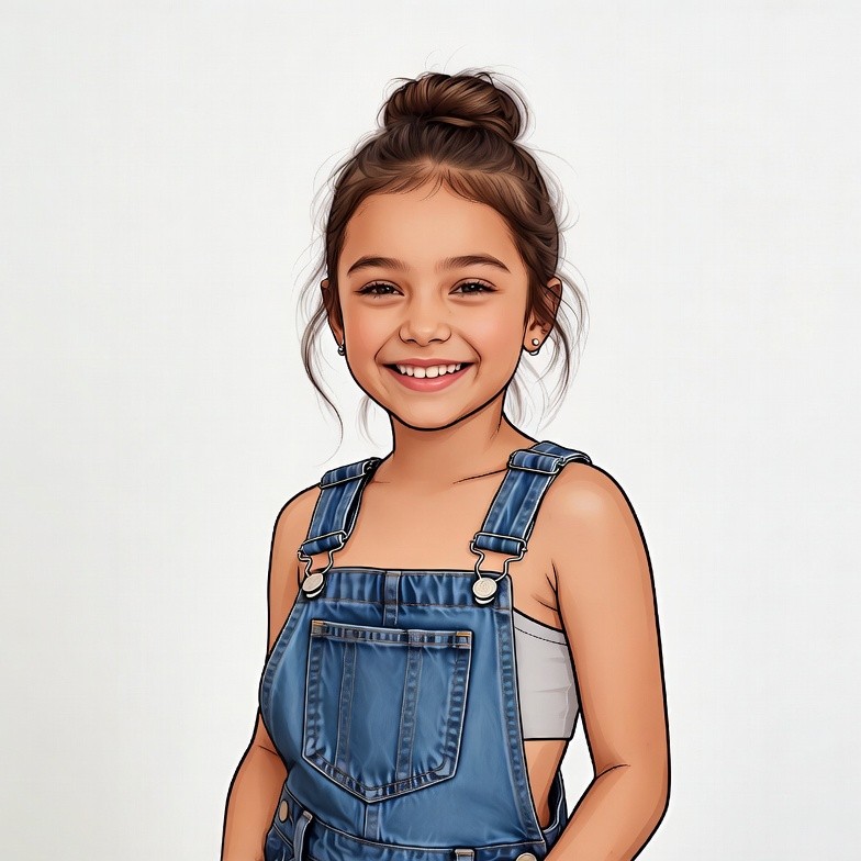 Girl in blue overalls smiling Girl in blue overalls smiling