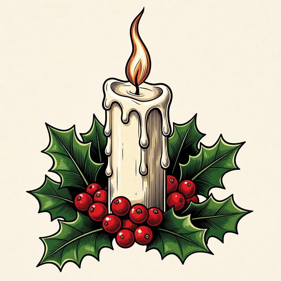 Christmas Candle with Holly Christmas Candle with Holly