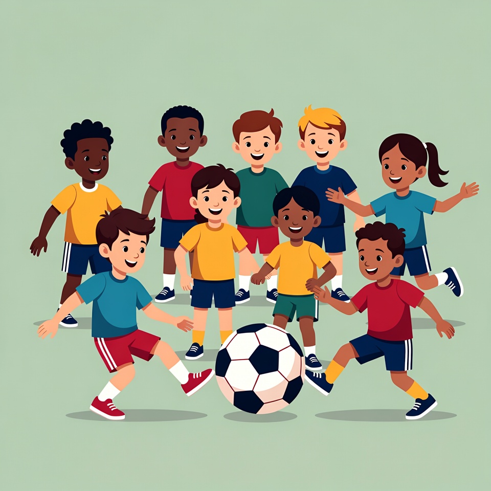 Diverse kids playing soccer illustration Diverse kids playing soccer illustration