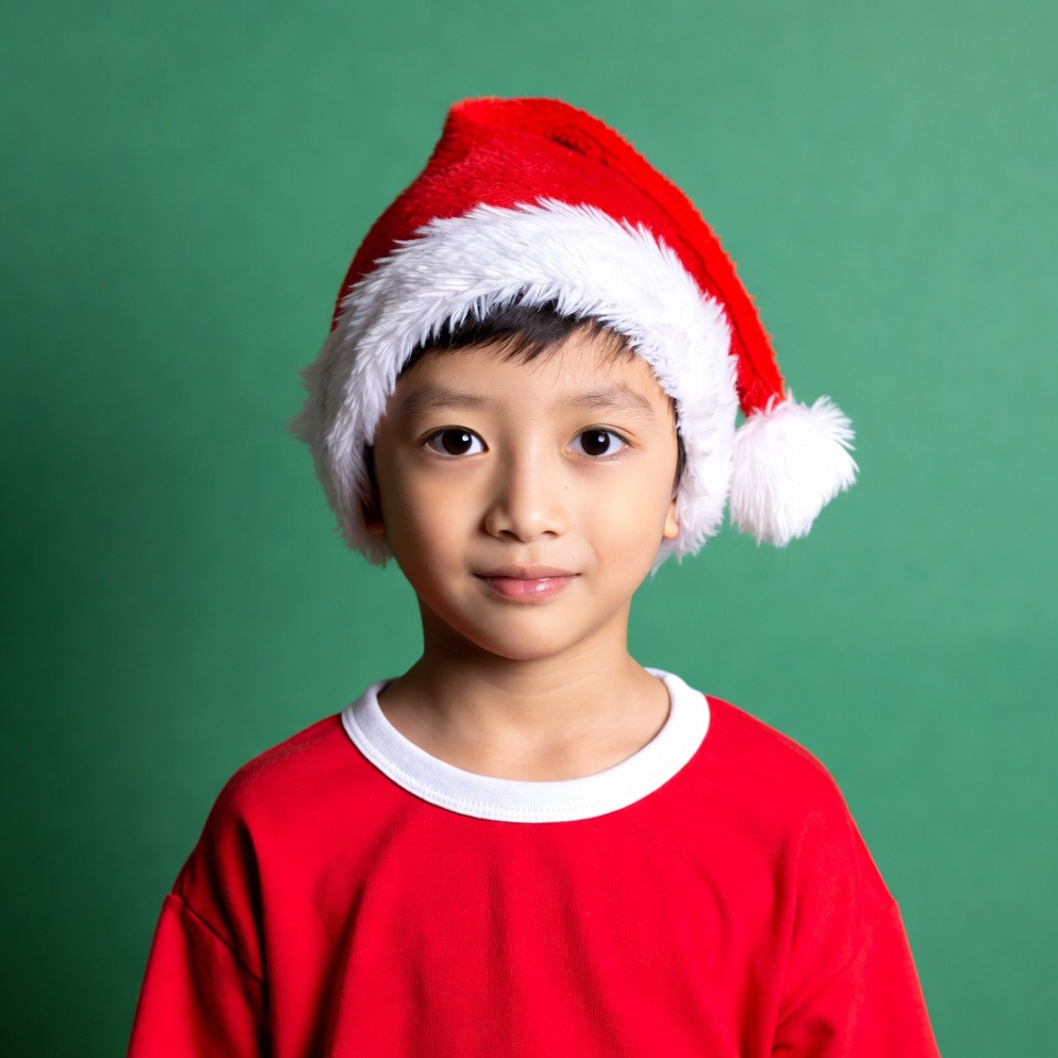 Asian boy wearing Santa hat Asian boy wearing Santa hat