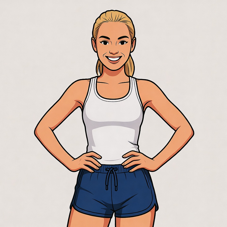 Smiling woman in white tank top shorts Smiling woman in white tank top shorts