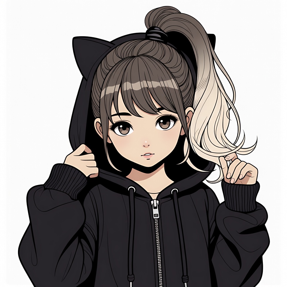 Anime girl in cat ear hoodie Anime girl in cat ear hoodie