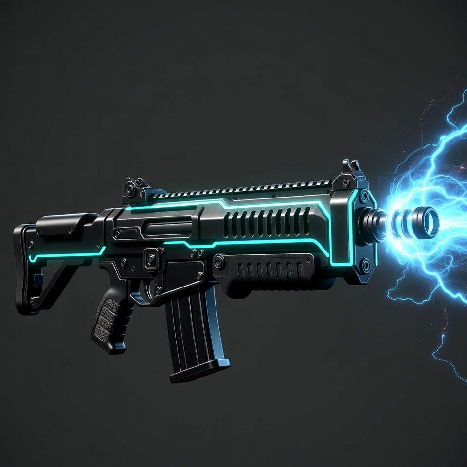 Futuristic Rifle with Cyan Glow and Sparks Futuristic Rifle with Cyan Glow and Sparks