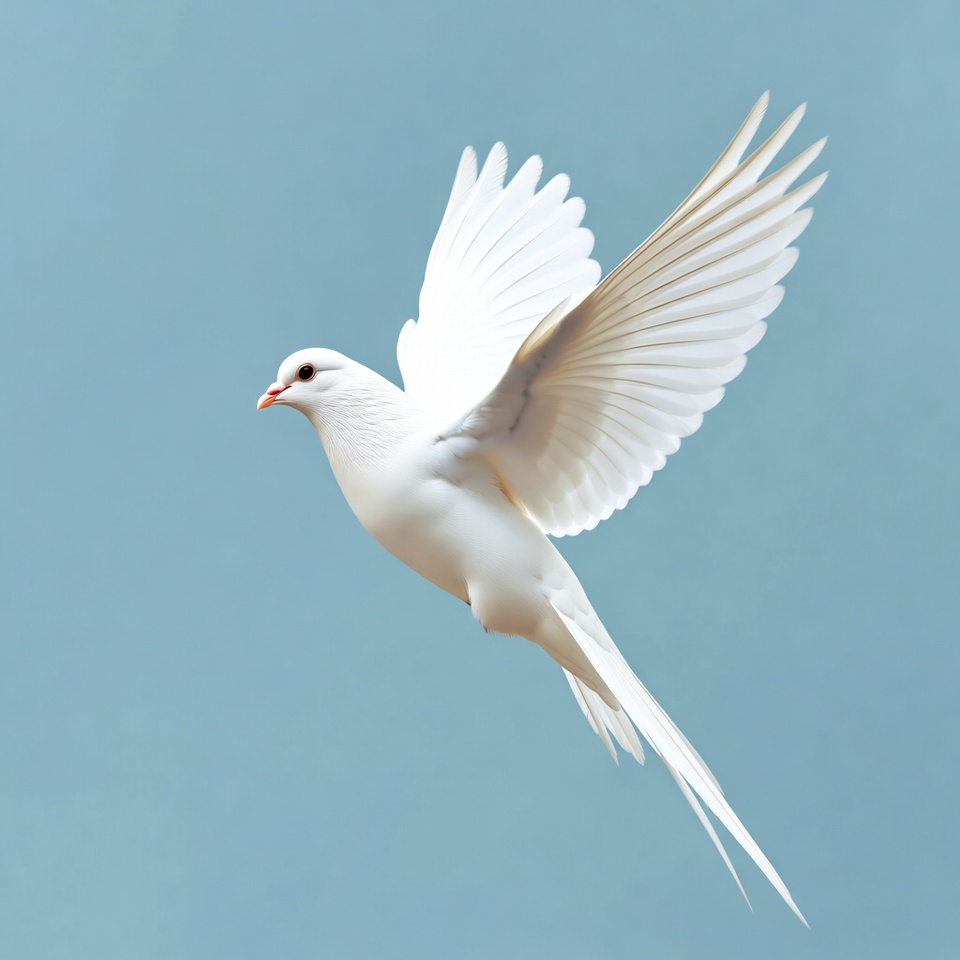 White dove flying in blue sky White dove flying in blue sky