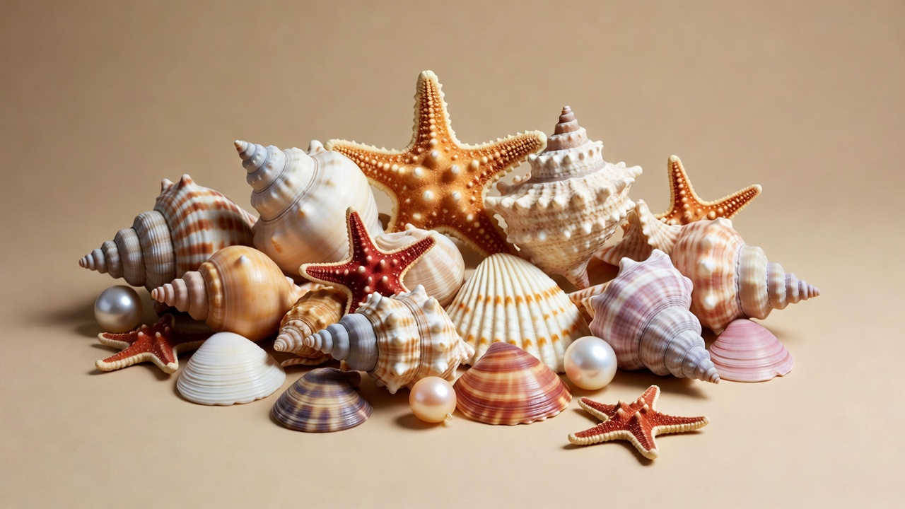 Assortment of seashells and starfish Assortment of seashells and starfish