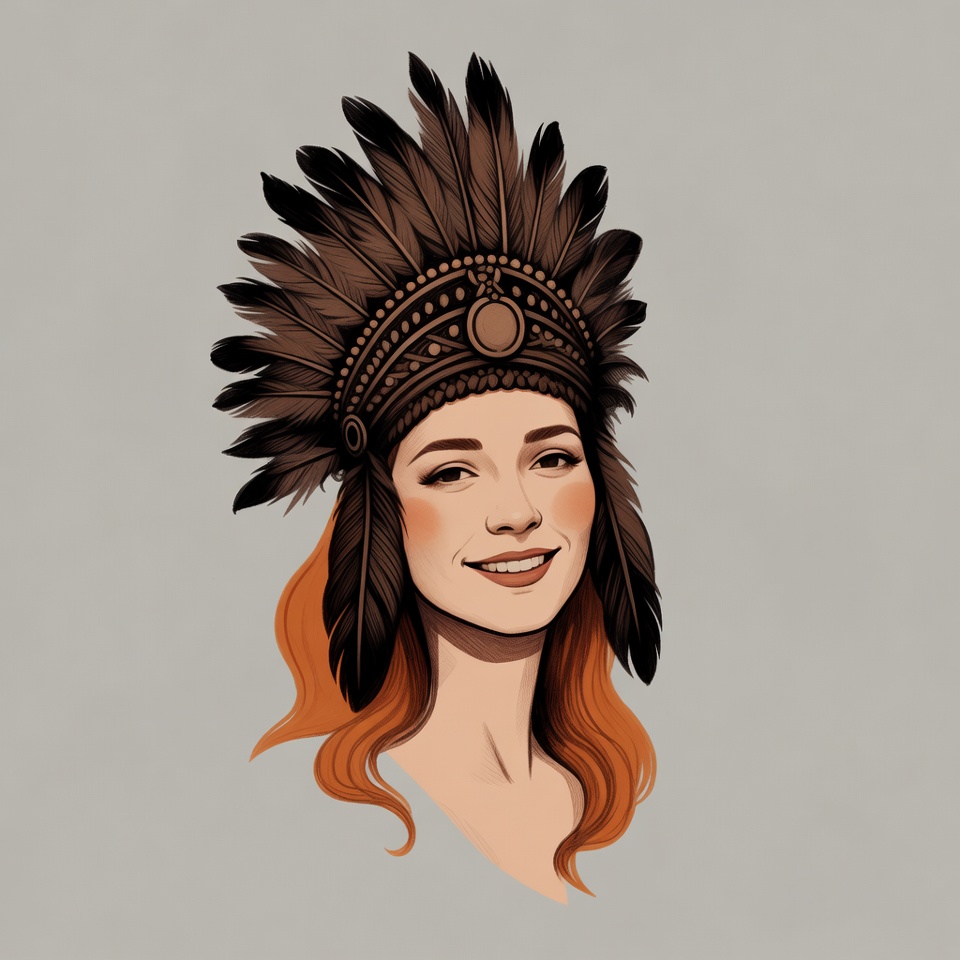 Woman wearing Native American headdress Woman wearing Native American headdress