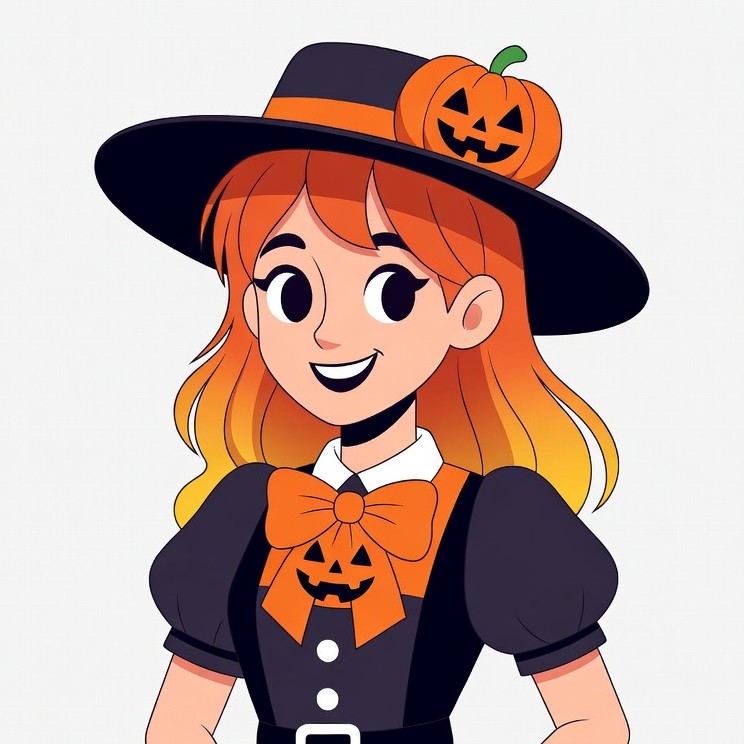 Cartoon Witch Girl with Pumpkin Hat Cartoon Witch Girl with Pumpkin Hat