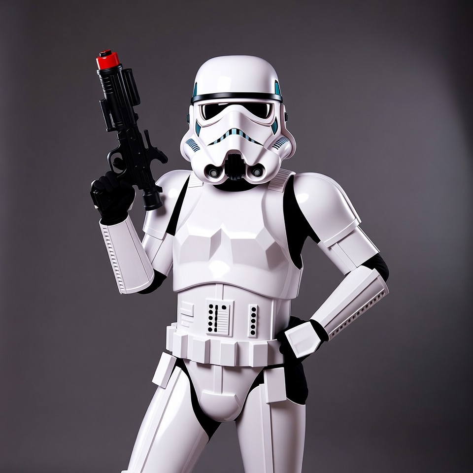 Stormtrooper holding blaster gun Stormtrooper holding blaster gun