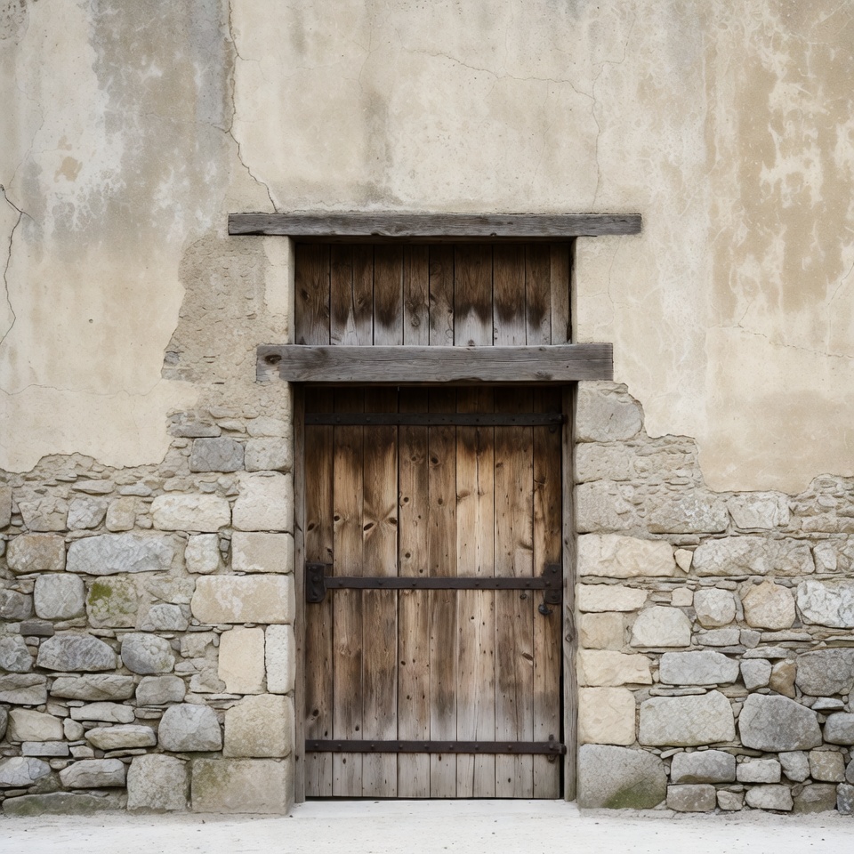 Old Wooden Door on Stone Wall Old Wooden Door on Stone Wall