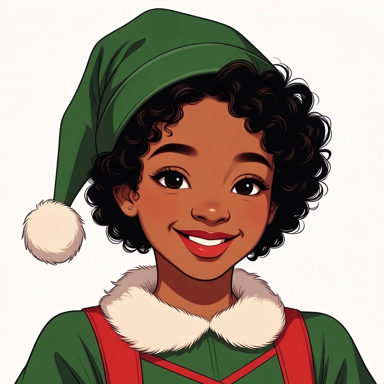 Smiling Black girl elf illustration Smiling Black girl elf illustration