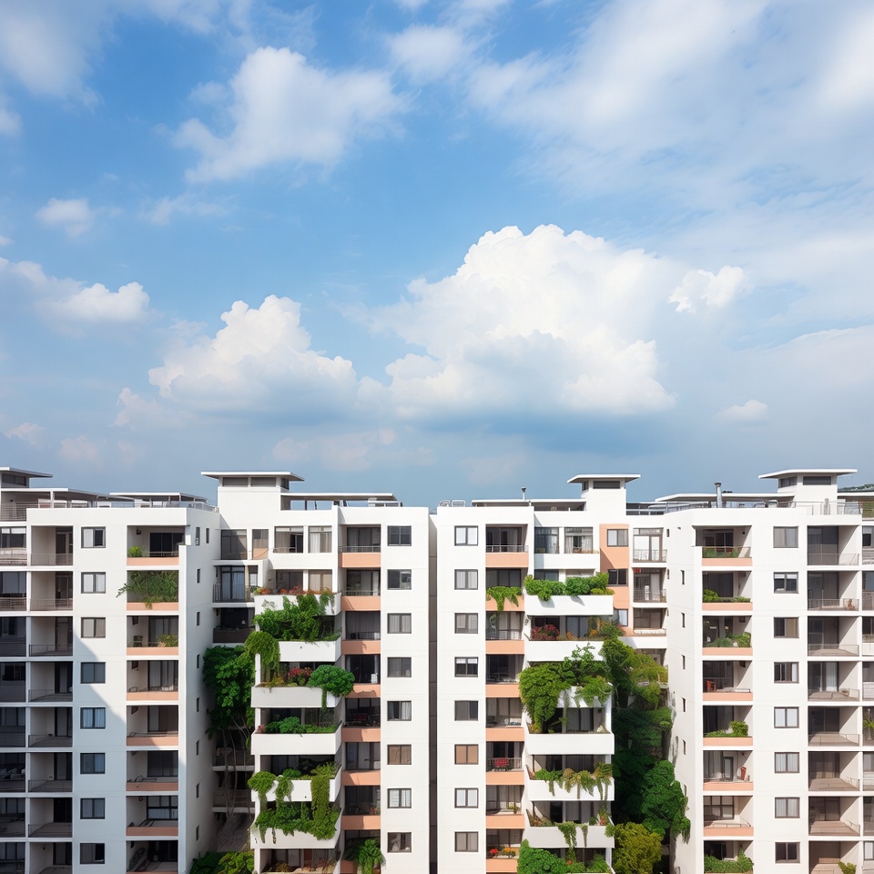 Modern White Apartment Buildings with Greenery Modern White Apartment Buildings with Greenery