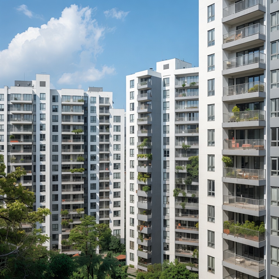 Modern White High-Rise Apartment Buildings Modern White High-Rise Apartment Buildings