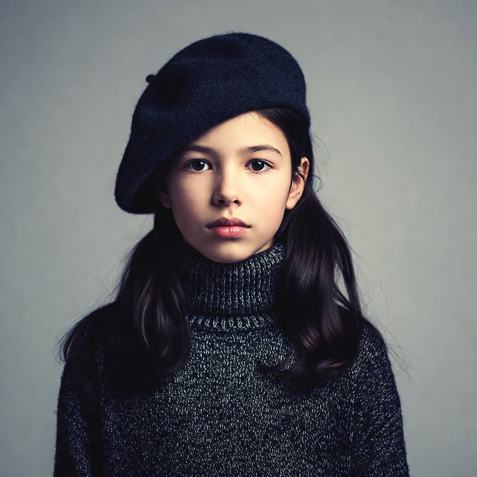 Girl wearing beret and turtleneck Girl wearing beret and turtleneck