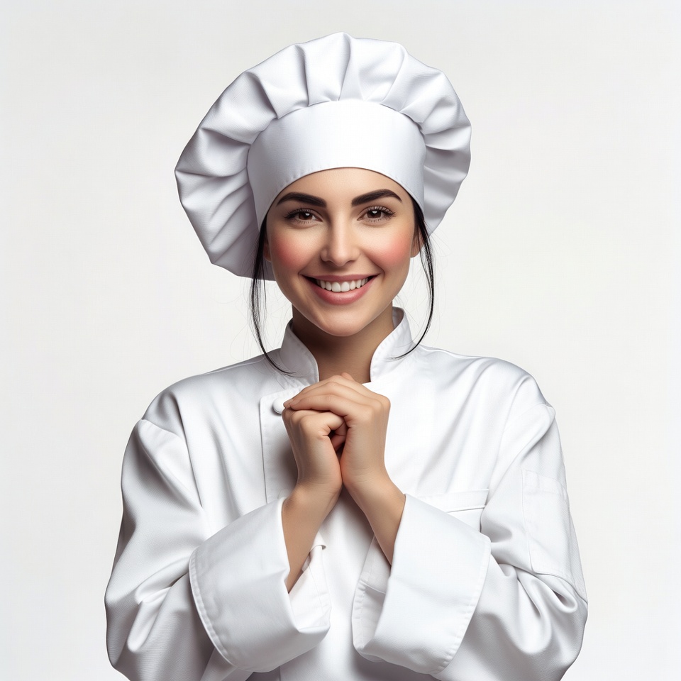 Smiling woman chef in white uniform Smiling woman chef in white uniform