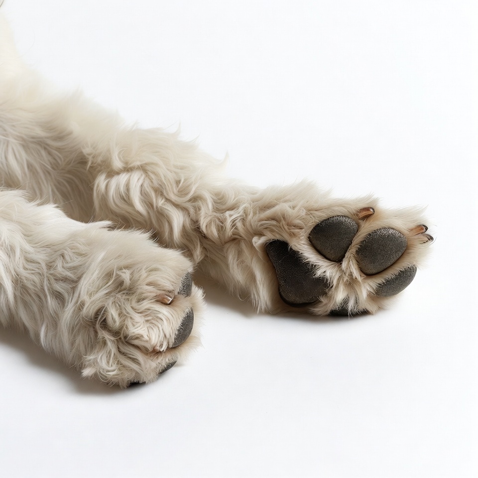 White dog paws on white background White dog paws on white background