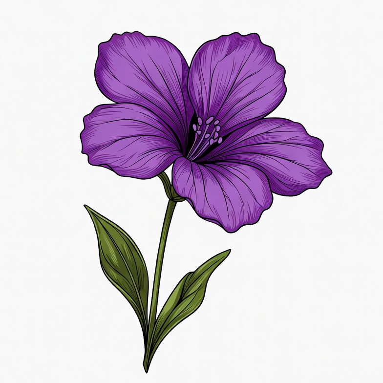 Purple flower illustration with stem Purple flower illustration with stem