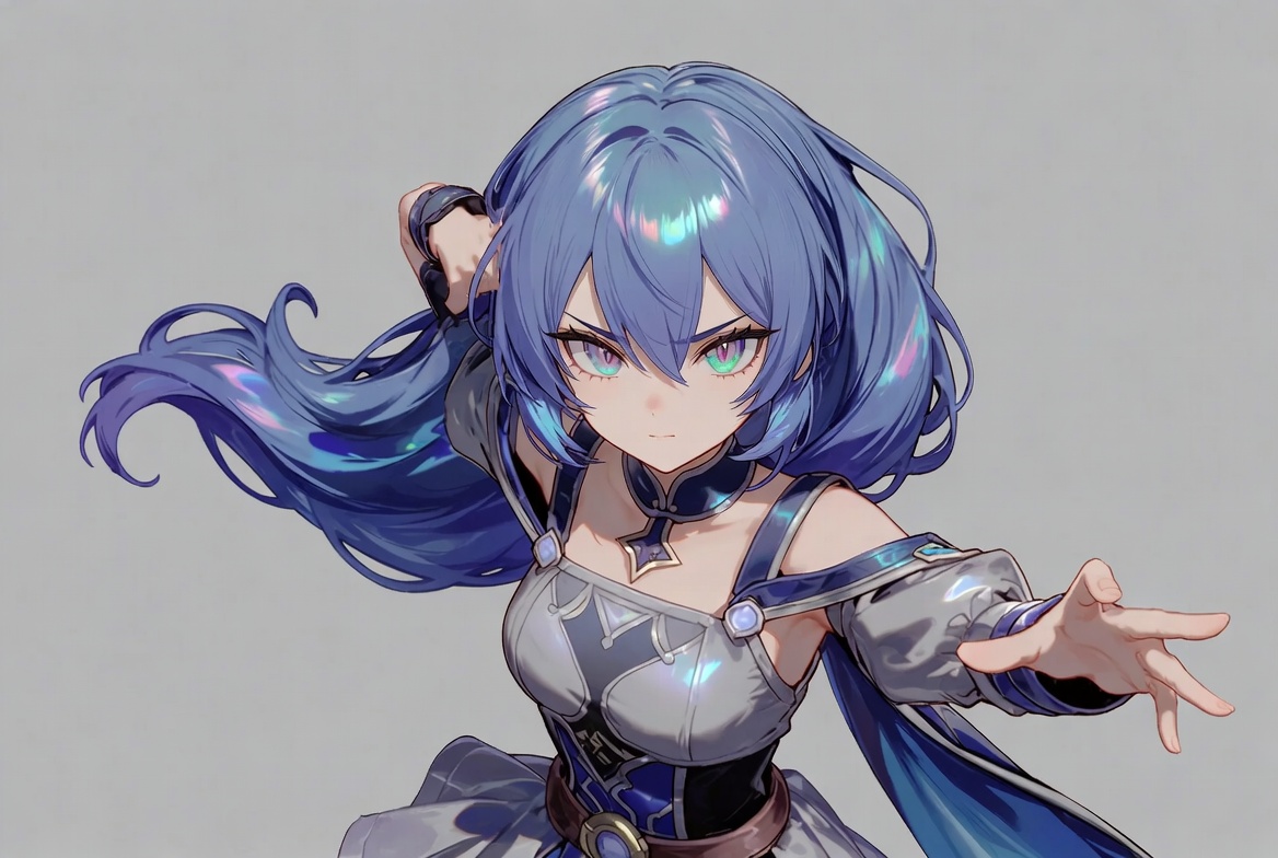 Anime girl with blue hair casting spell Anime girl with blue hair casting spell