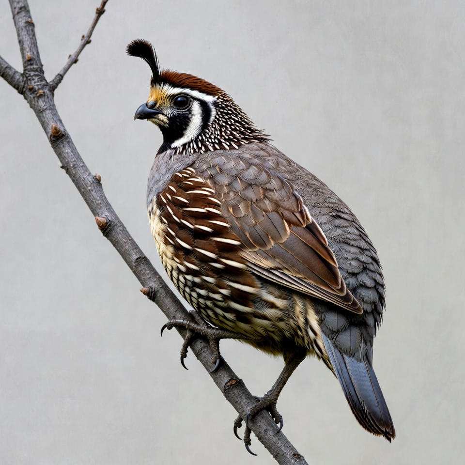 California Quail perched on branch California Quail perched on branch