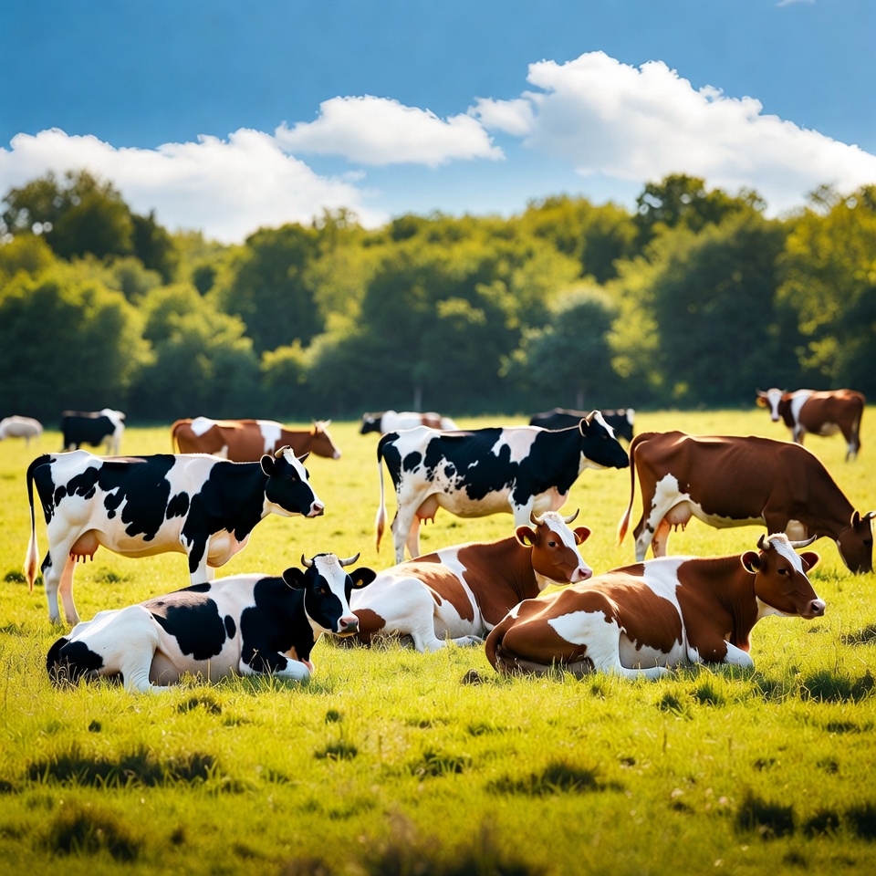 Herd of Holstein cows grazing in green pasture Herd of Holstein cows grazing in green pasture