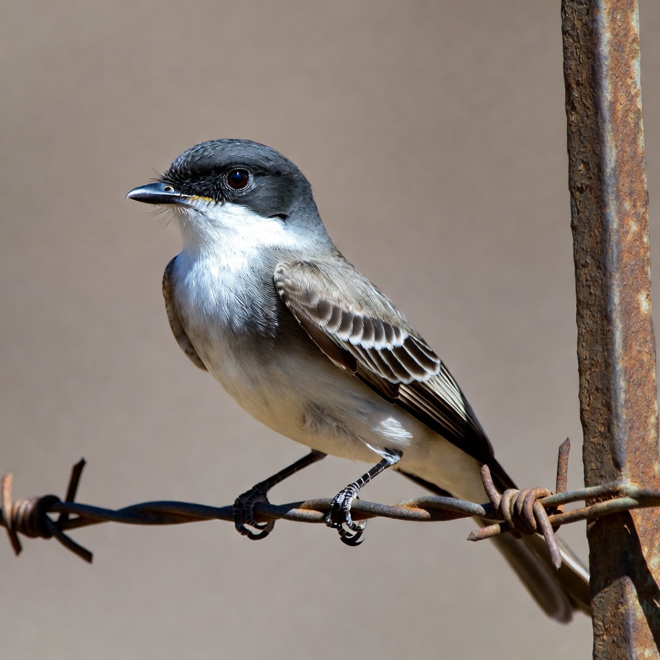 Gray Flycatcher perched on barbed wire Gray Flycatcher perched on barbed wire