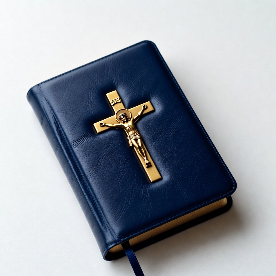 Blue Bible with gold crucifix Blue Bible with gold crucifix