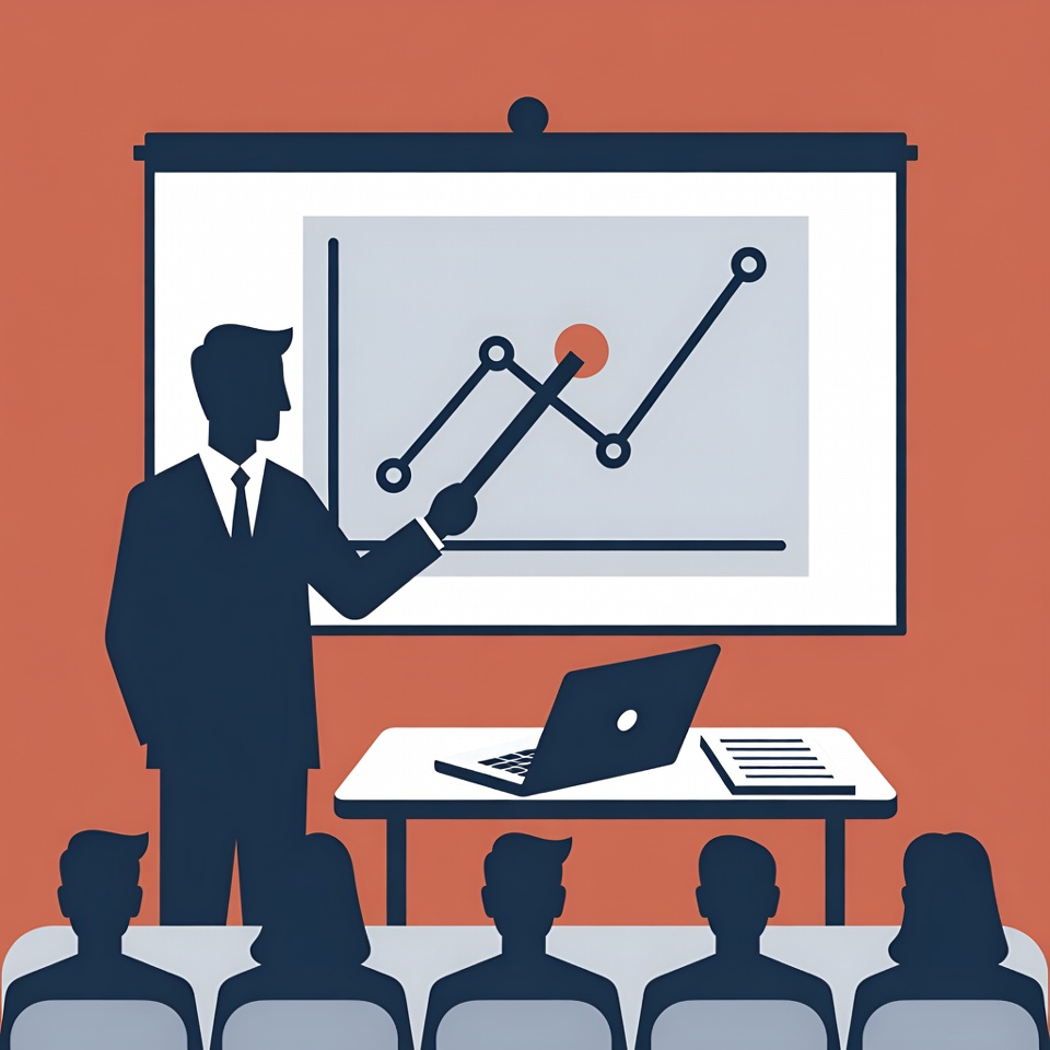Man presenting chart to audience Man presenting chart to audience