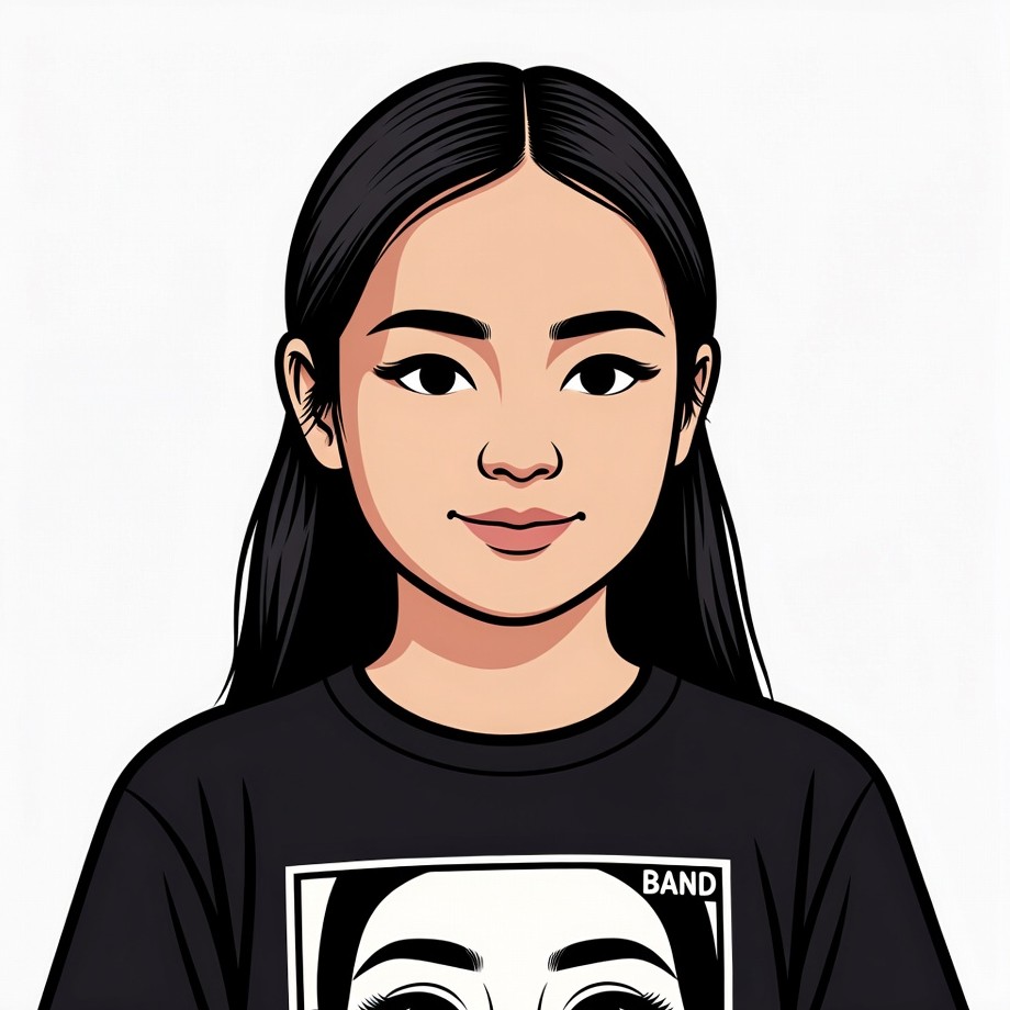 Asian girl wearing BAND t-shirt Asian girl wearing BAND t-shirt