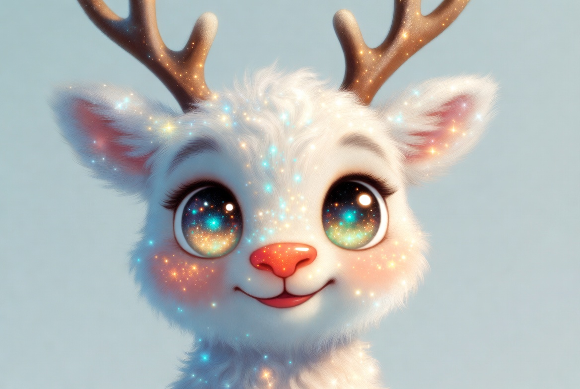 Cute white reindeer with sparkly eyes Cute white reindeer with sparkly eyes