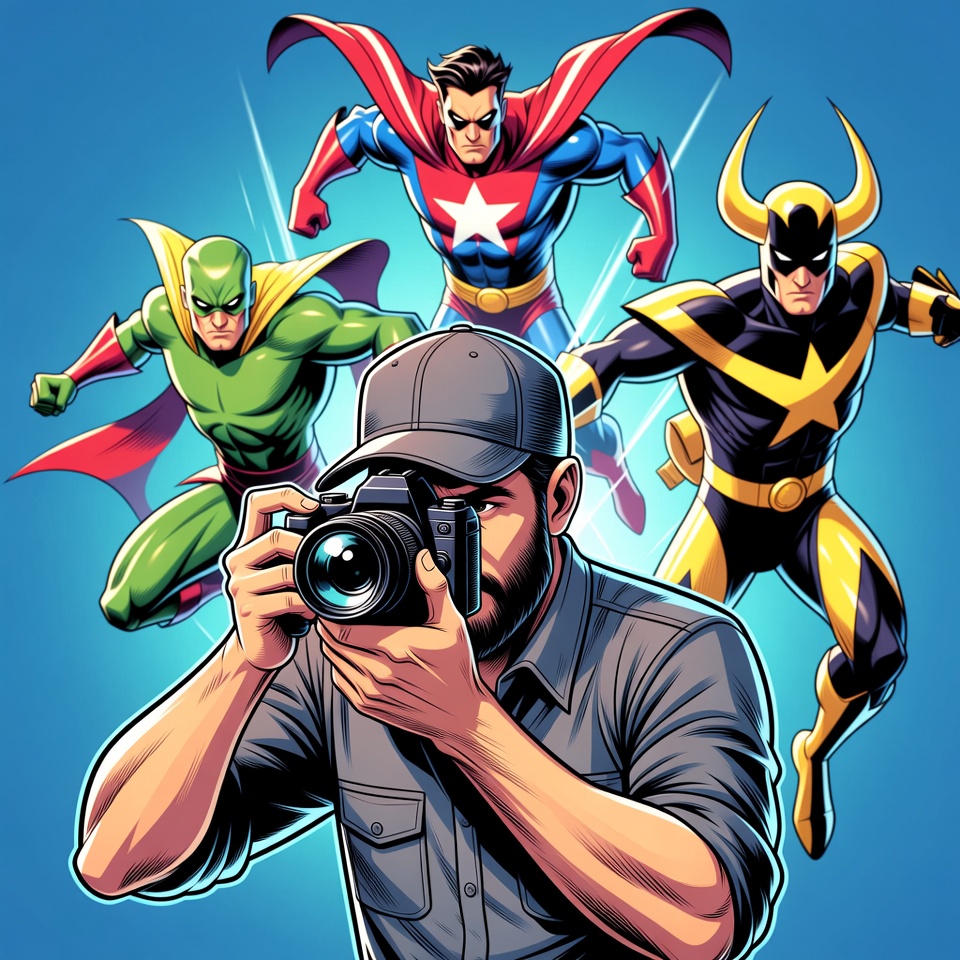 Photographer capturing superhero team Photographer capturing superhero team