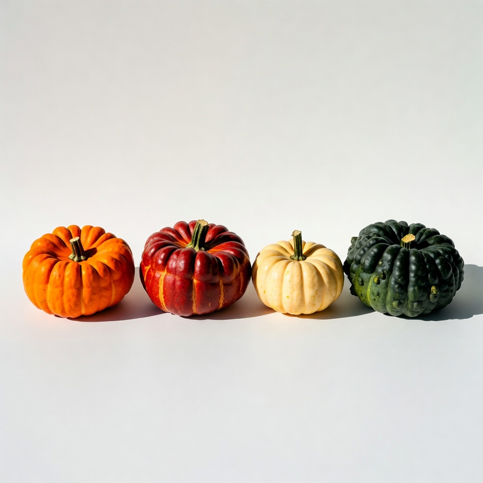 Four Colorful Pumpkins on White Background Four Colorful Pumpkins on White Background