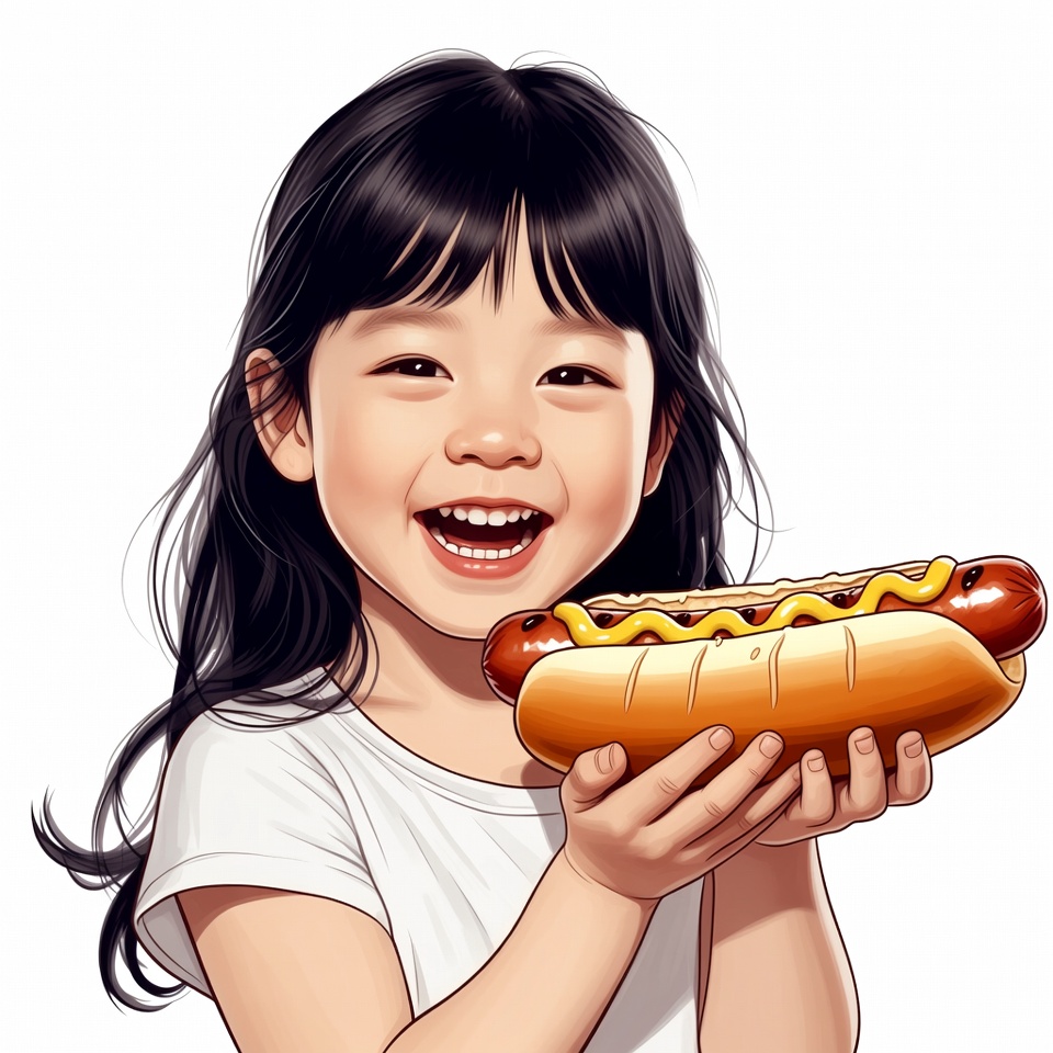 Asian girl holding hot dog Asian girl holding hot dog
