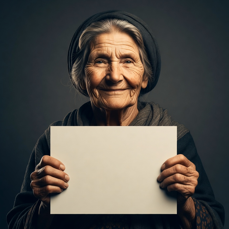 Elderly woman holding blank sign Elderly woman holding blank sign