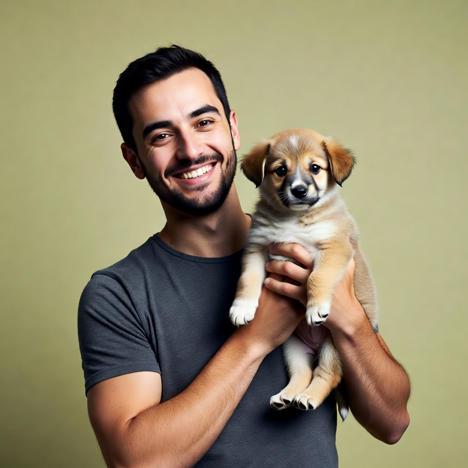 Man holding cute puppy Man holding cute puppy
