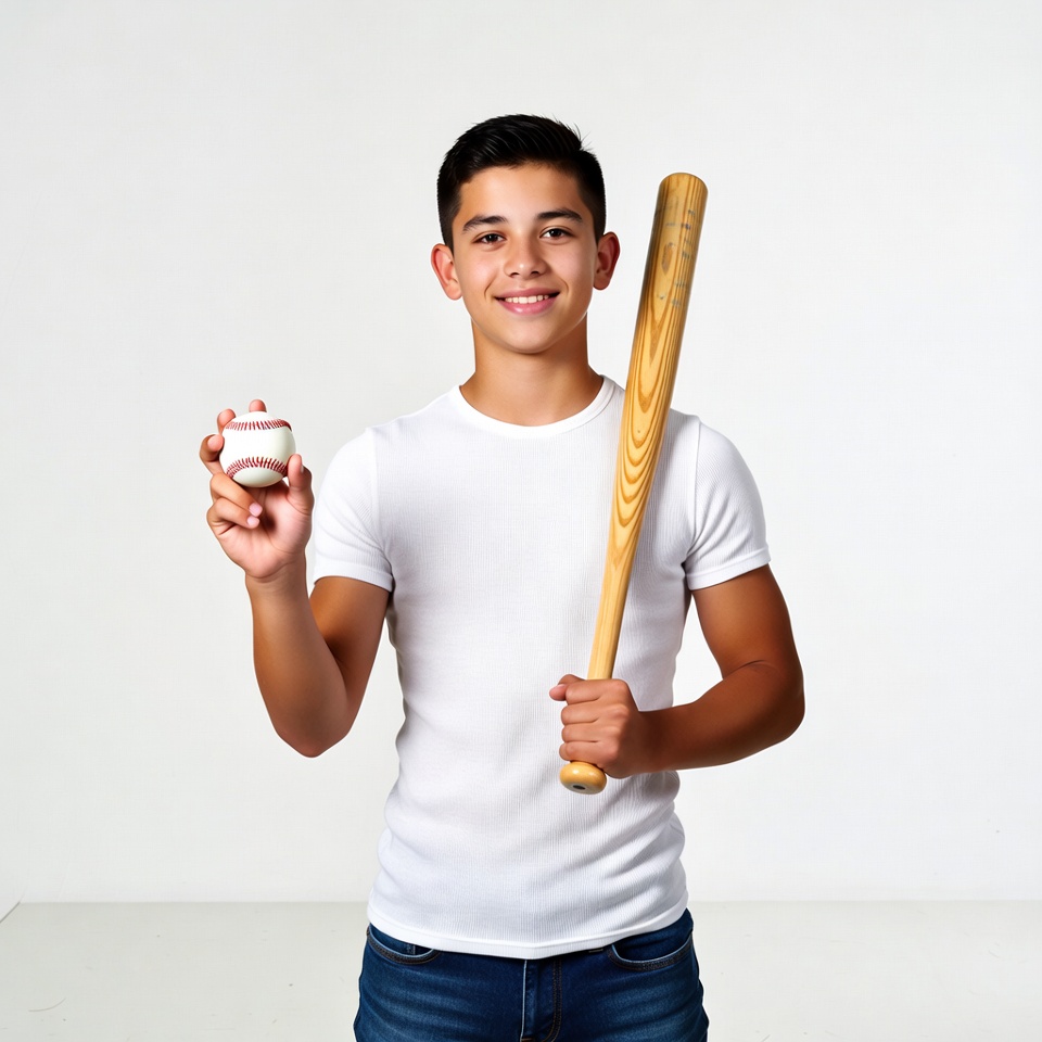 Latino boy holding baseball bat and ball Latino boy holding baseball bat and ball