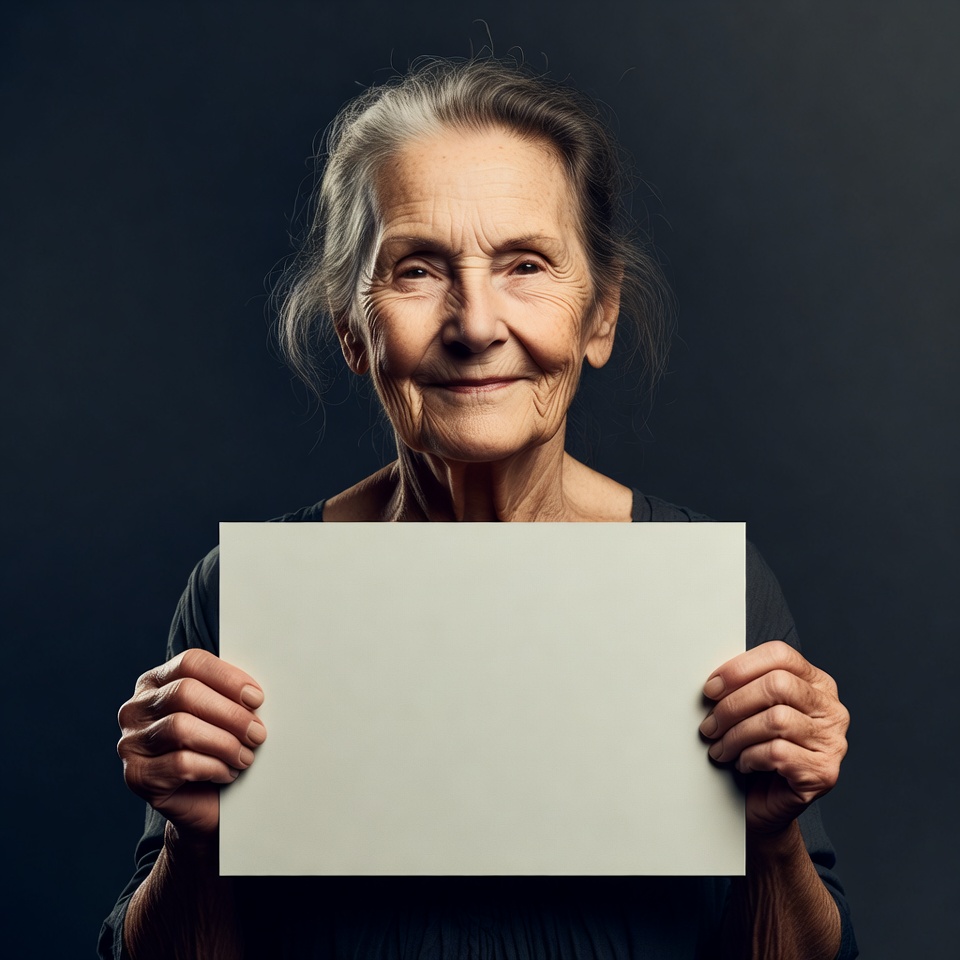 Elderly woman holding blank sign Elderly woman holding blank sign