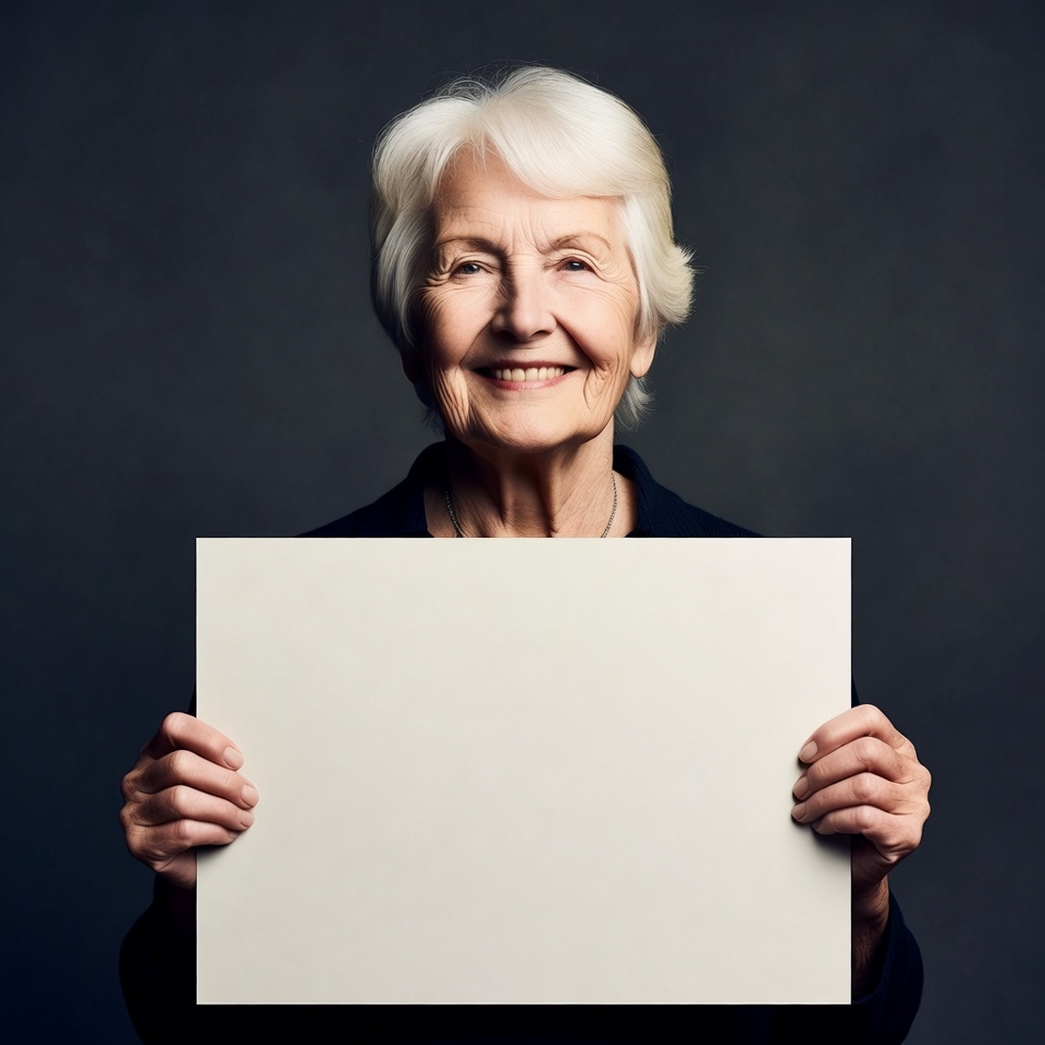 Elderly woman holding blank sign Elderly woman holding blank sign