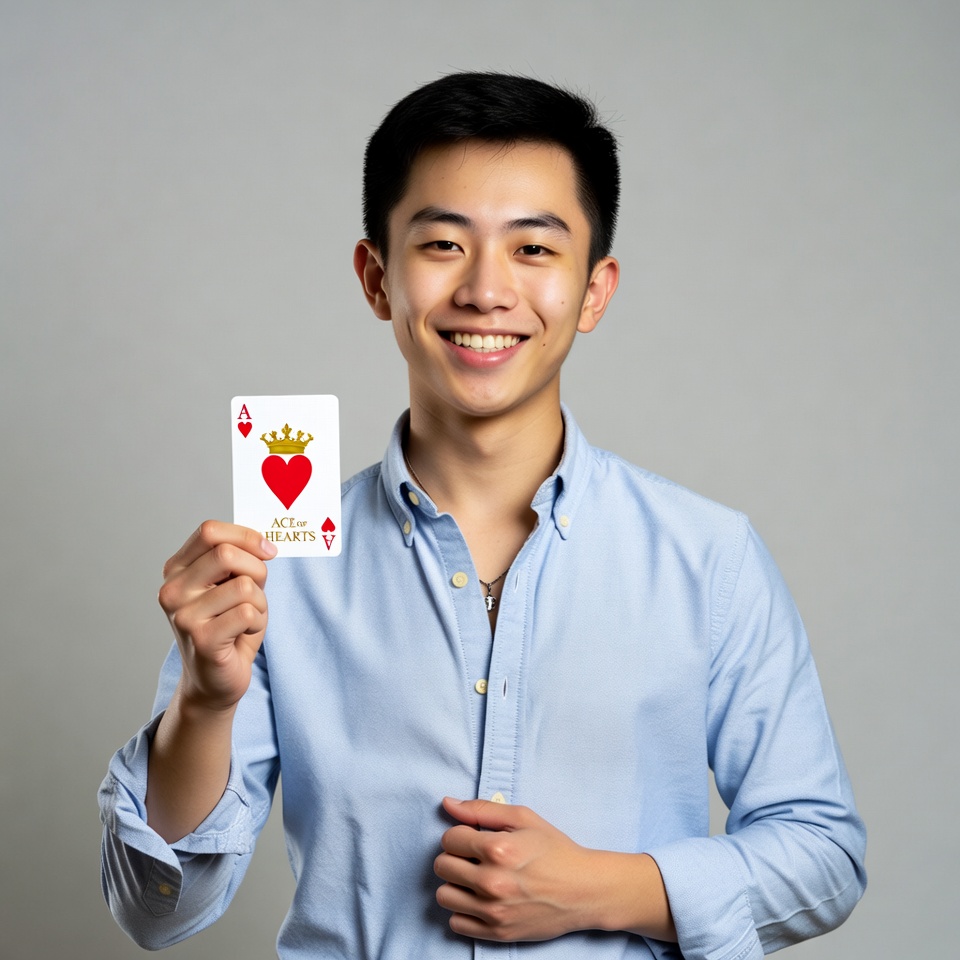Asian man holding ace of hearts Asian man holding ace of hearts