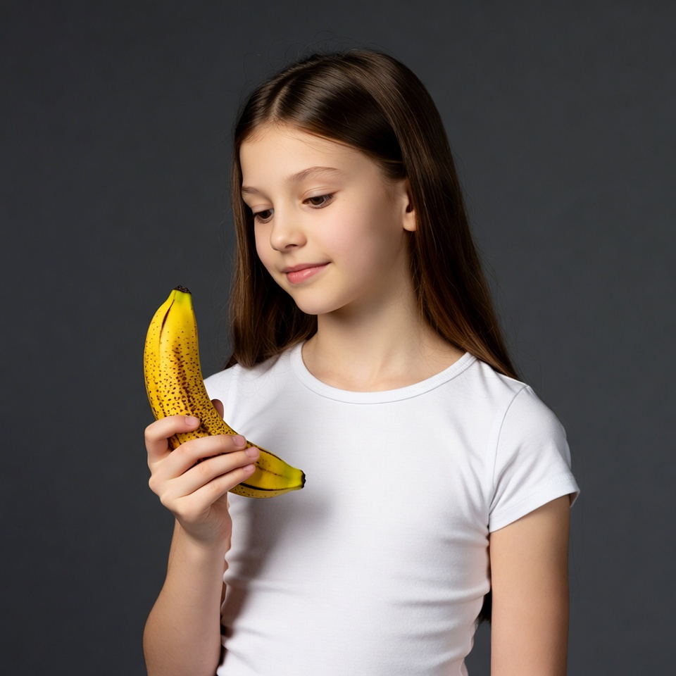 Girl holding yellow banana Girl holding yellow banana