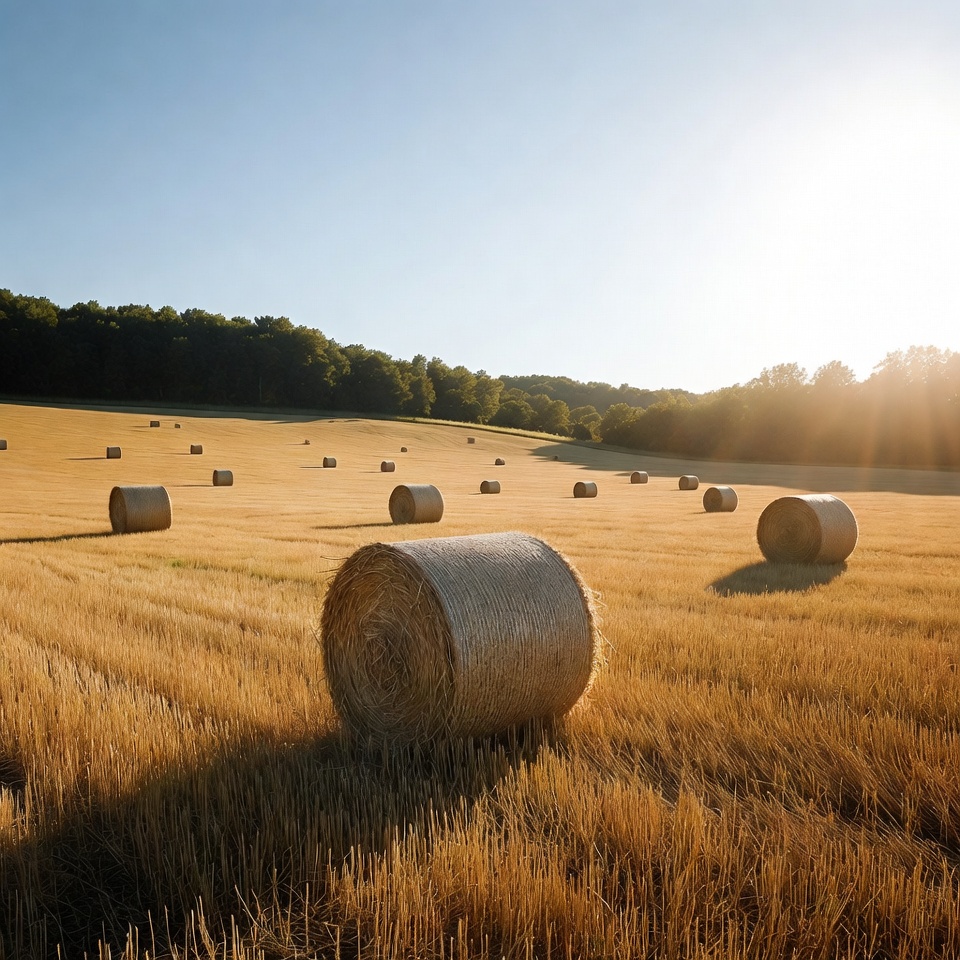 Hay bales in golden field Hay bales in golden field